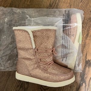 Lands' End Girl Blush Pink Sparkly Cozy Boot- Kids 7 (NEW)
